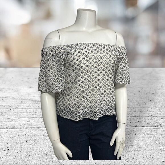 Walter Baker Off The Shoulder Off White Floral Print Top Size Large - Picture 2 of 6